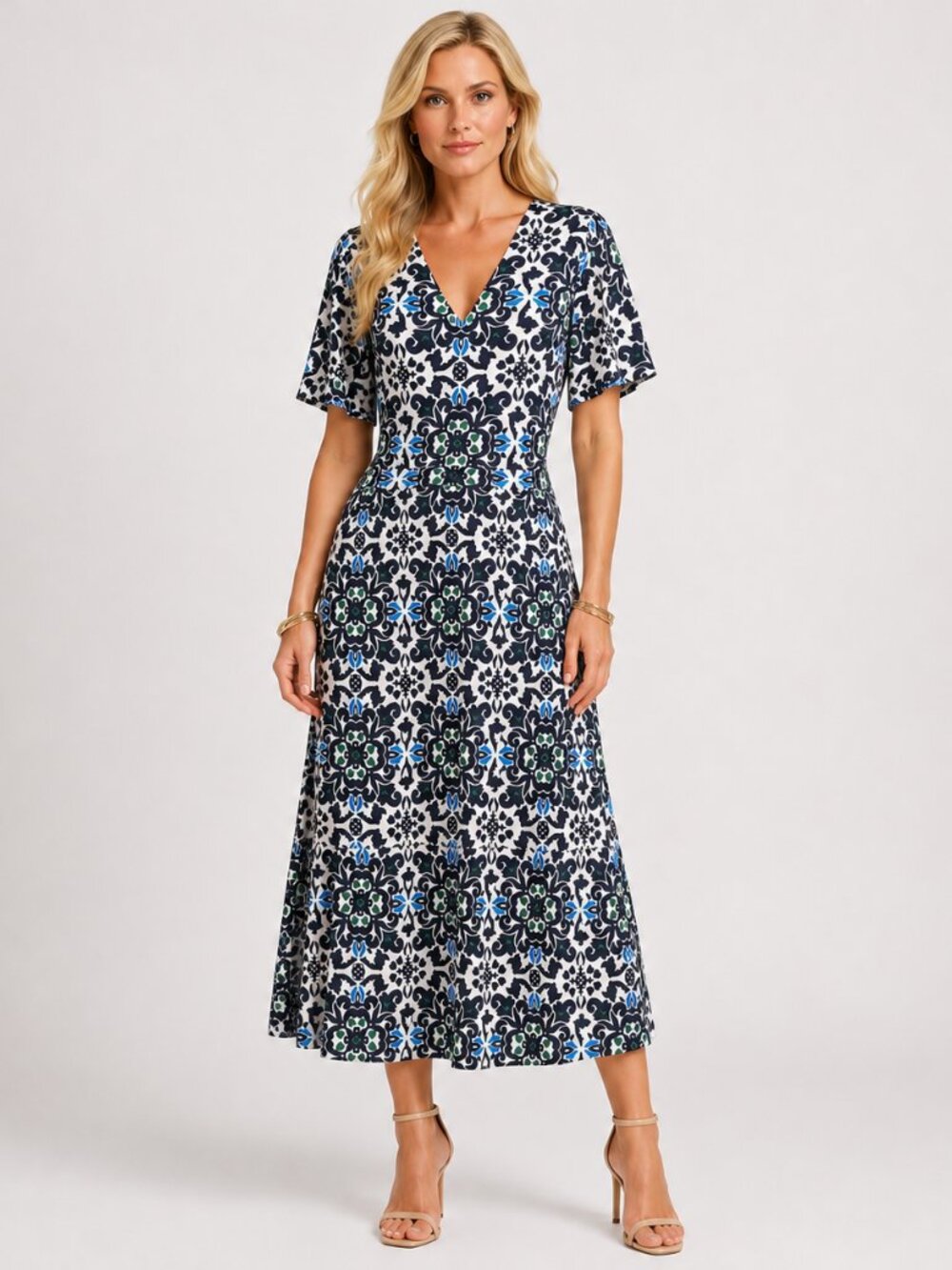 Boden V-Neck Print Jersey Maxi Dress normcore Size 12 EUC